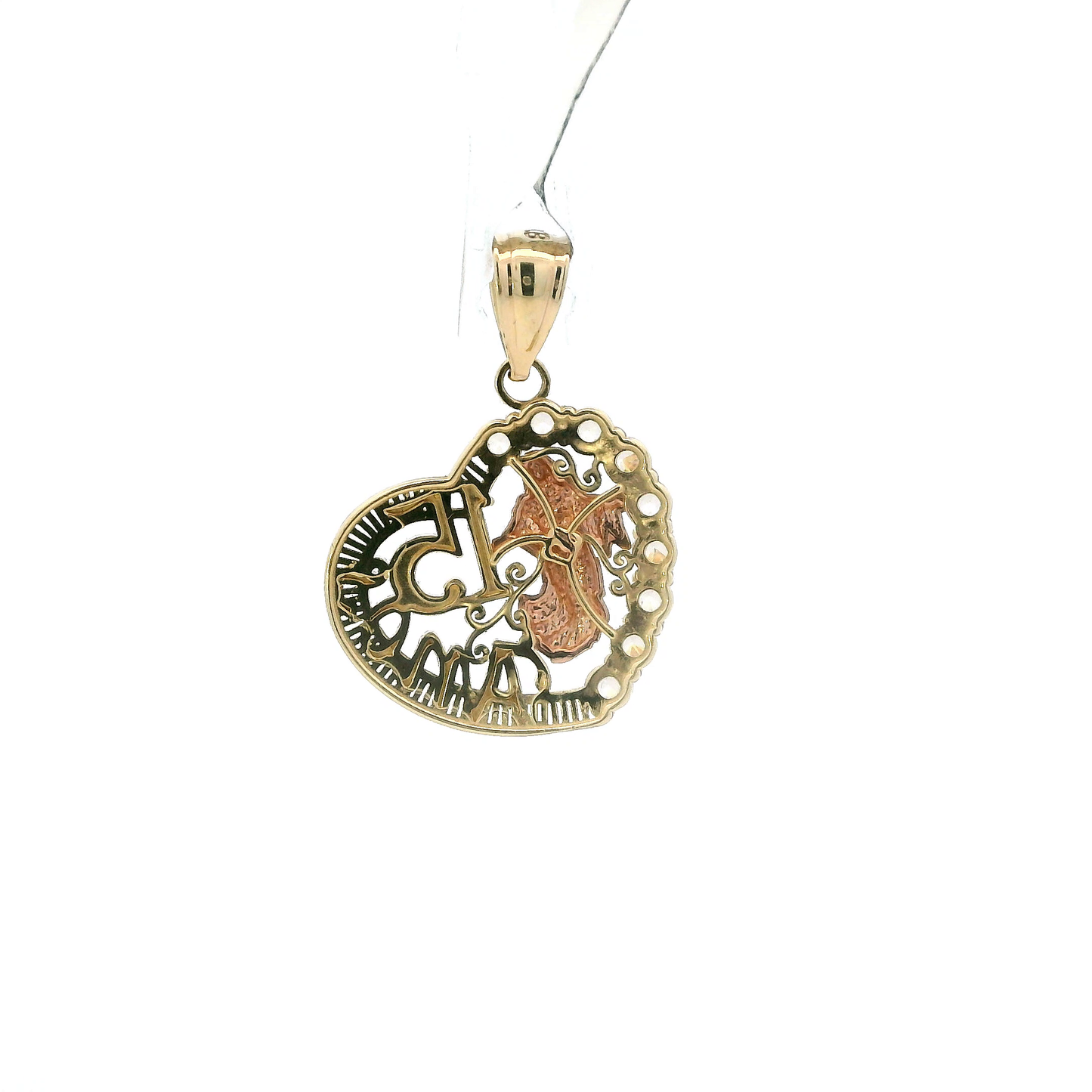10K Tri Color Gold "15 Anos" Heart Pendant
