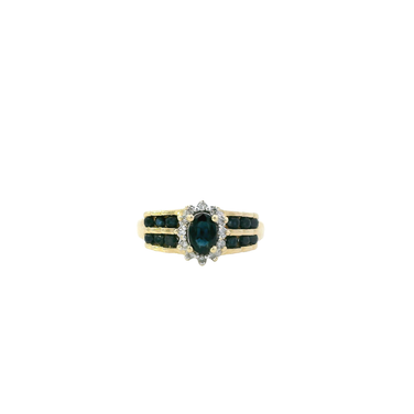 14K Yellow Gold Sapphire & Diamond Womens Ring - 0.08ct