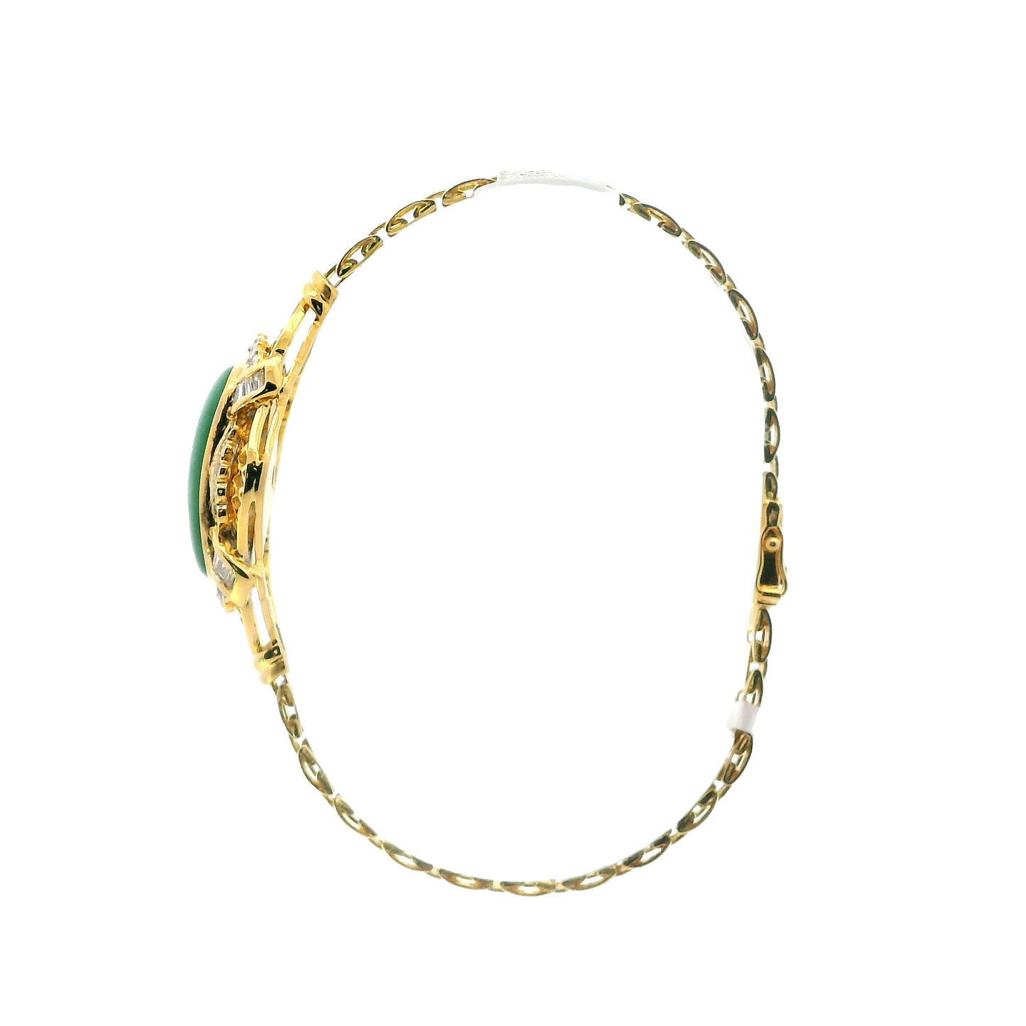 18K Yellow Gold Green Jade & Diamond Bracelet - 0.40ct