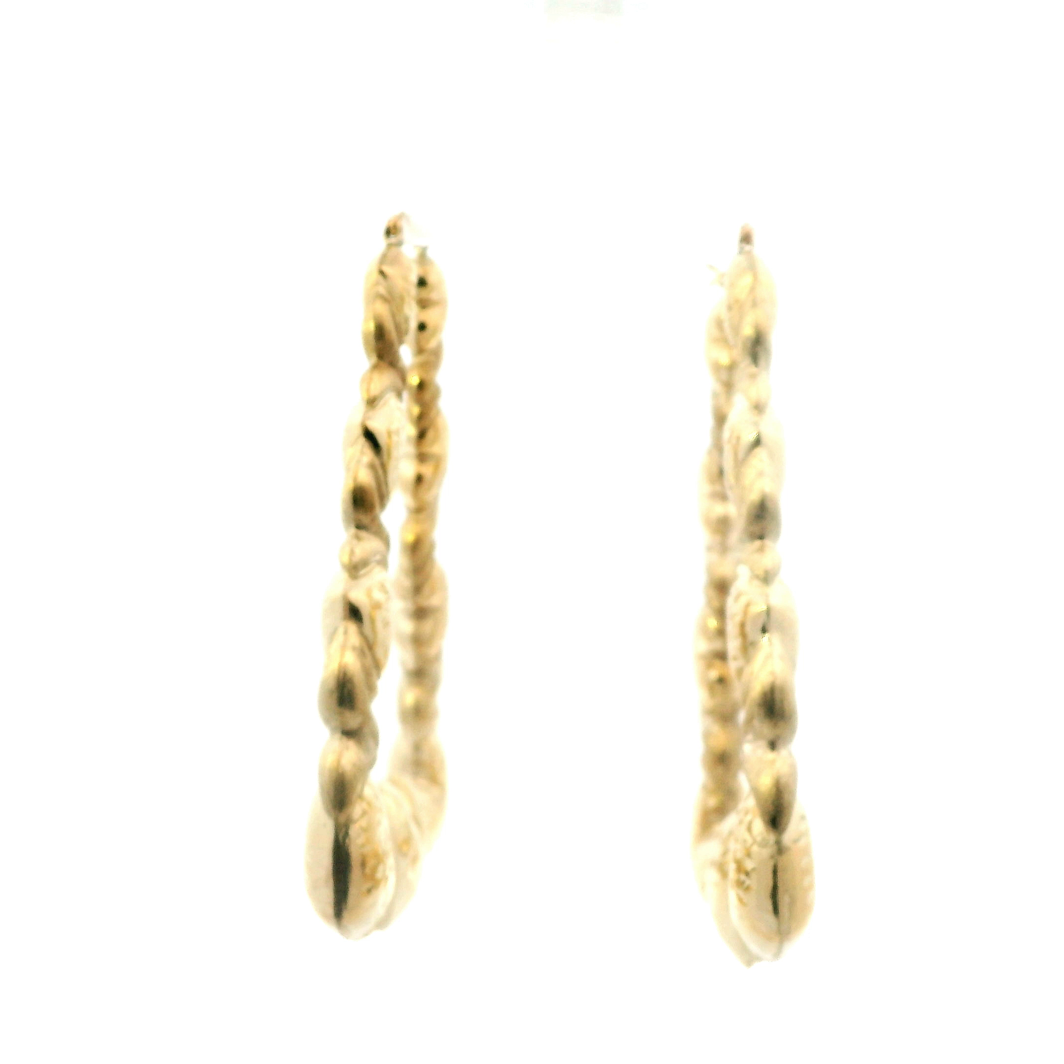 10K Yellow Gold Triangle Bamboo With Hearts Earrings