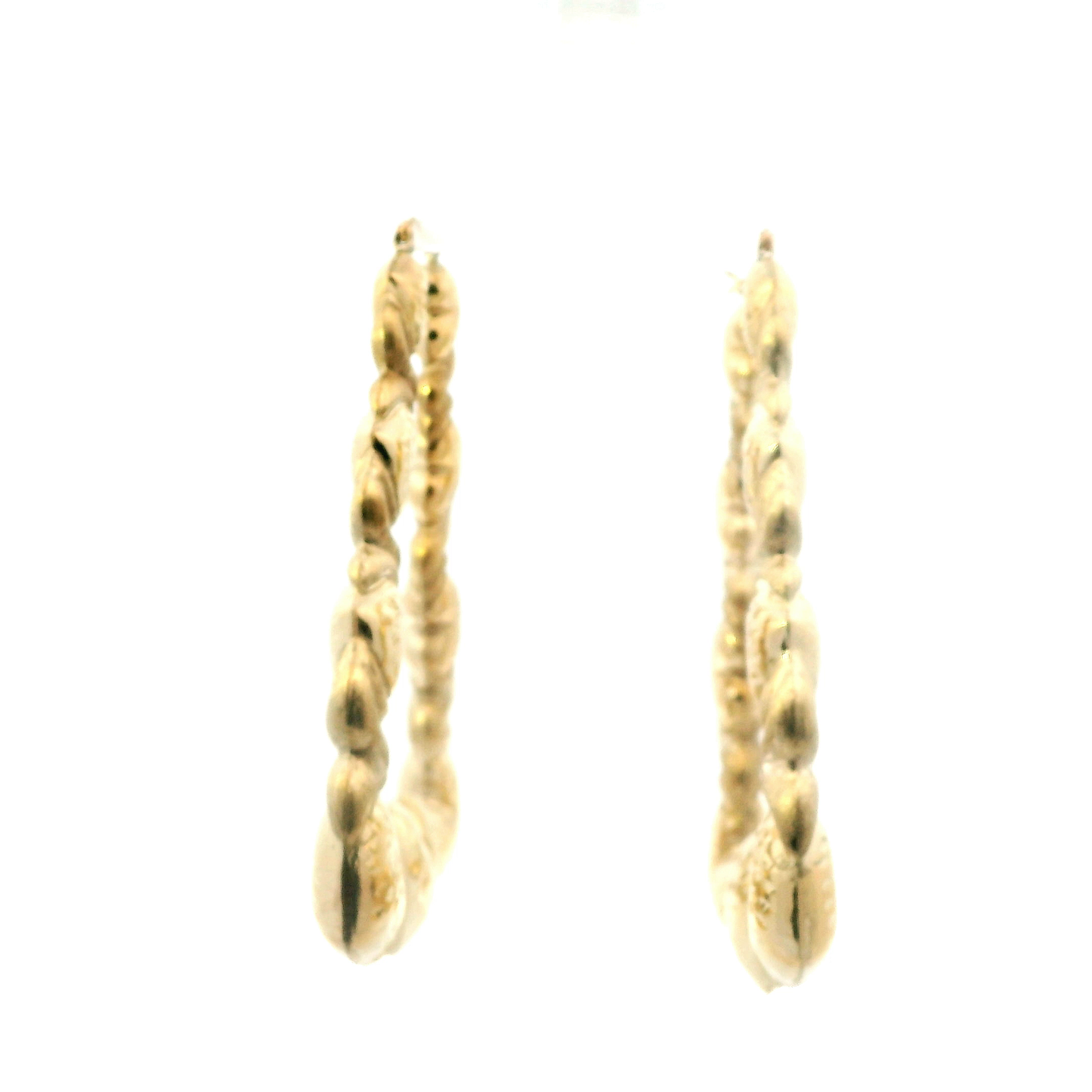 10K Yellow Gold Triangle Bamboo With Hearts Earrings