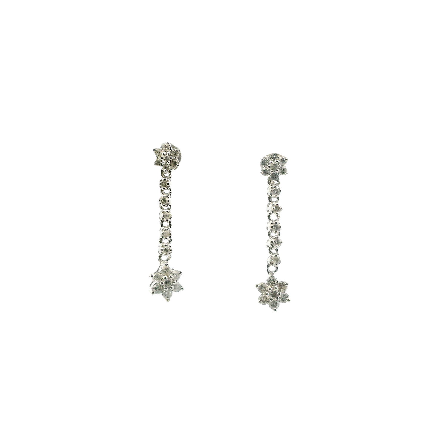 14K White Gold Dimond Dangle Star Earrings - 0.36ct
