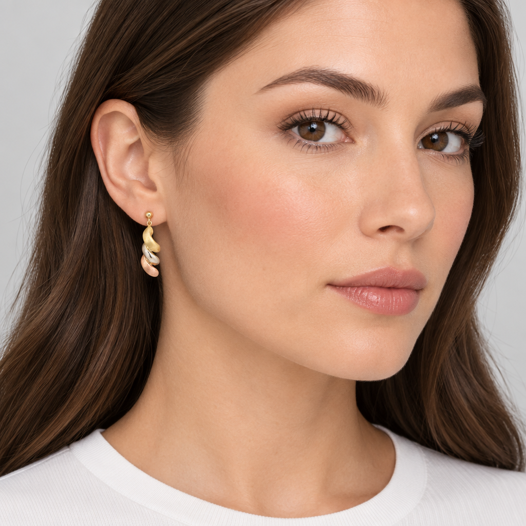 14K Tri Color Gold Marco Dangle Earrings
