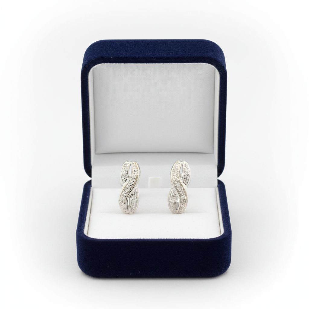 14K White Gold Infinity Earrings - 0.18ct