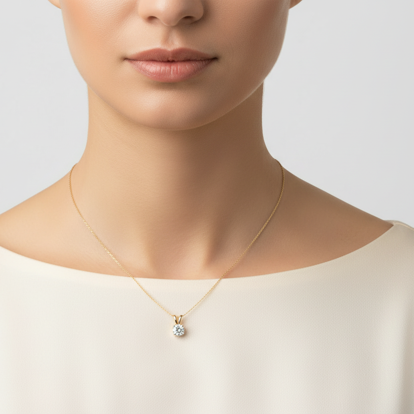 14K White and Yellow Gold Solitaire Diamond Pendant - 0.37ct