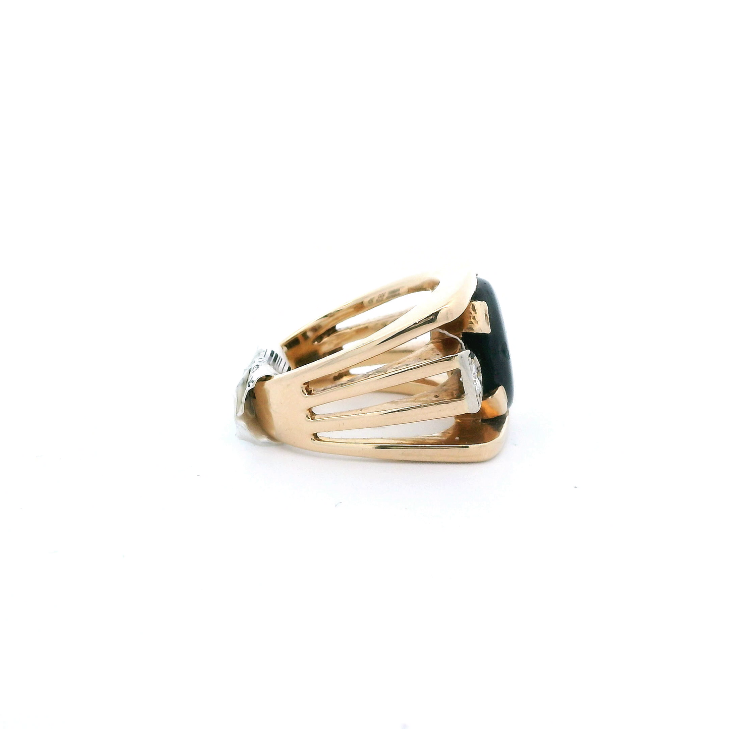 14K Yellow Gold Tiger Eye & Diamond Mens Ring -0.20ct