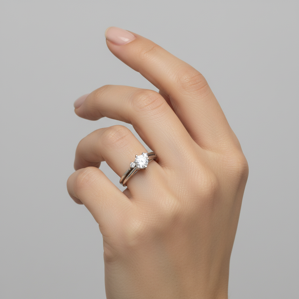 14K White Gold Womens Diamond Engagement & Wedding Ring Set -0.53ct