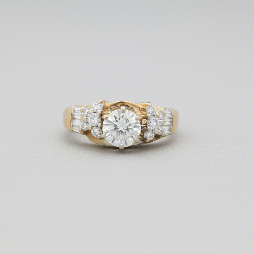 14K Yellow & White Gold Diamond Engagement & Wedding Ring Set - 1.09ct