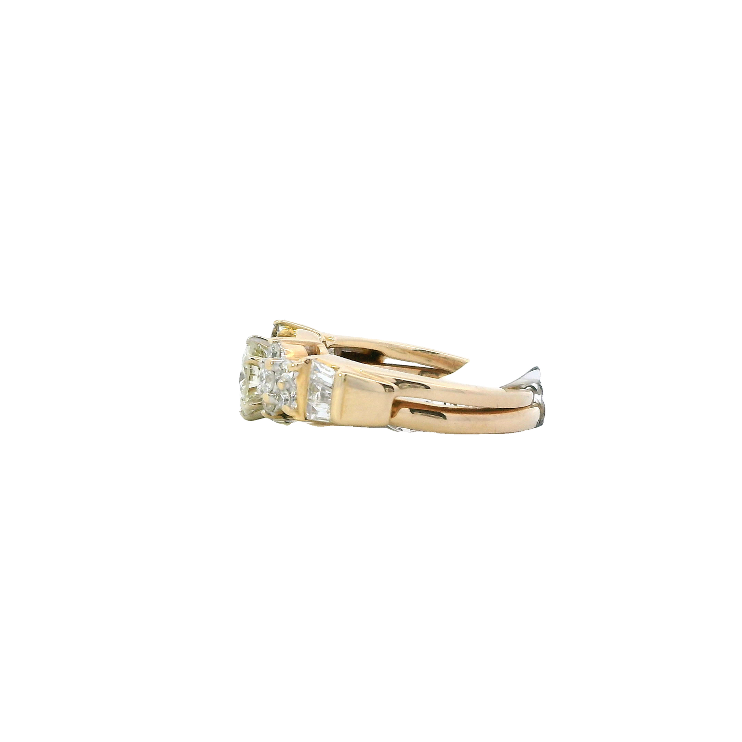14K Yellow & White Gold Diamond Engagement & Wedding Ring Set - 1.09ct