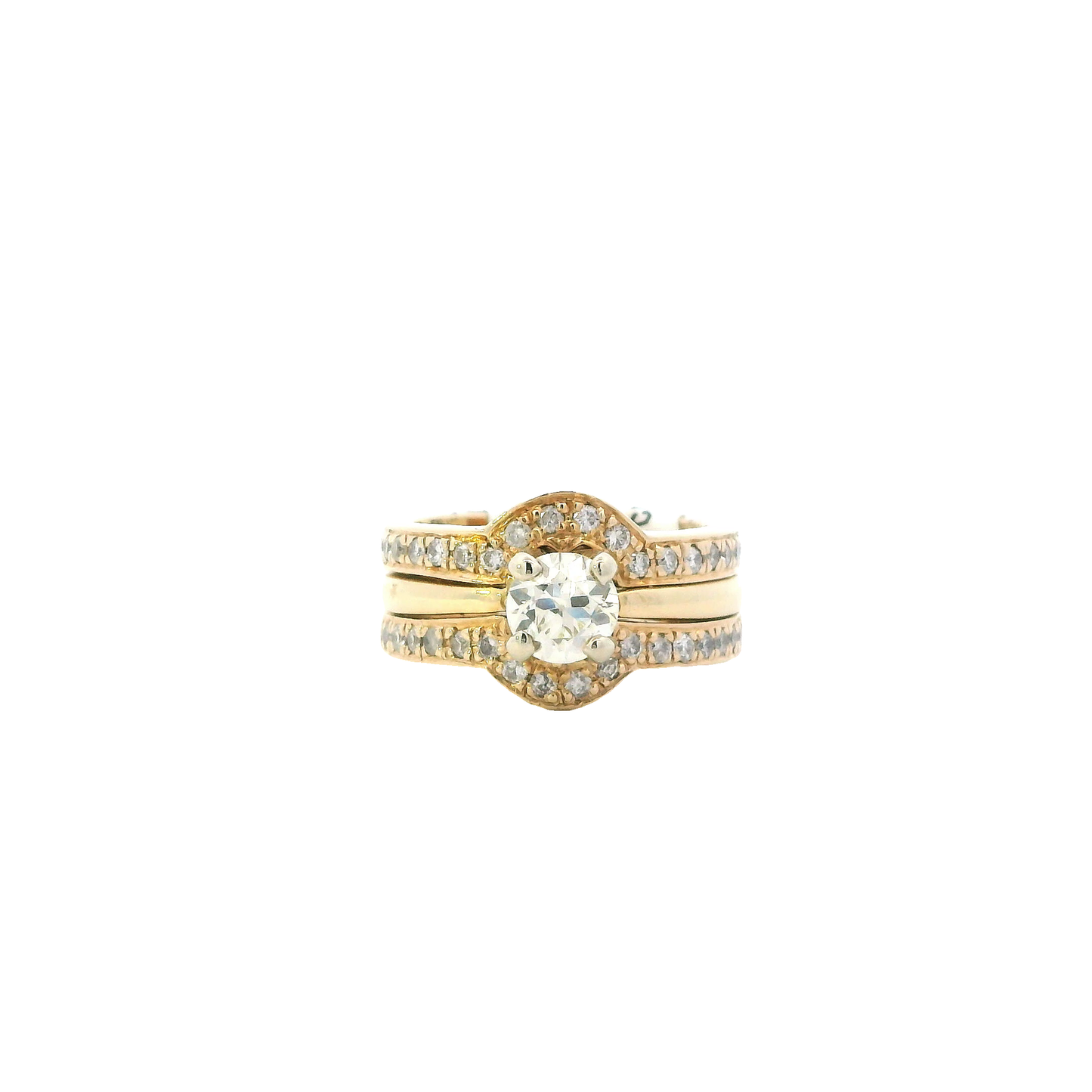 14K Yellow & White Gold Diamond Engagement & Wedding Ring Set - 1.27ct