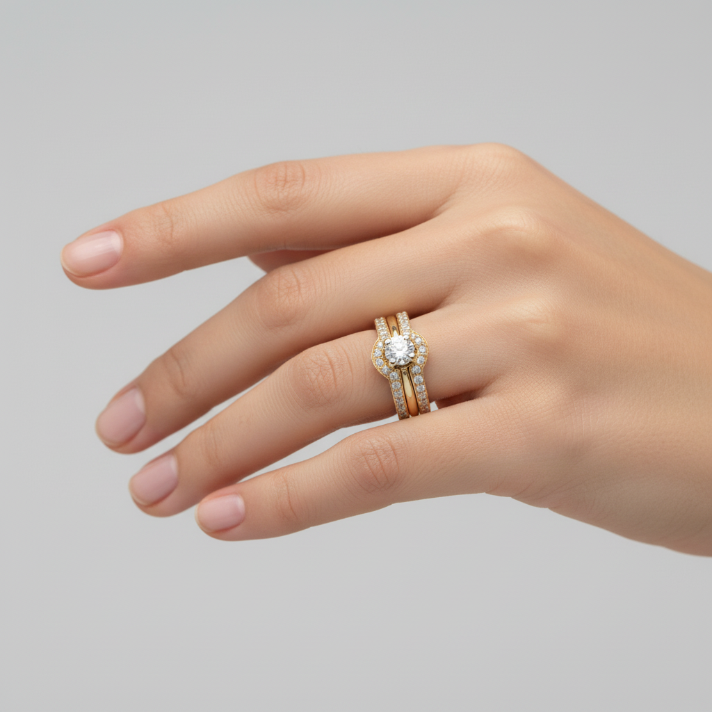 14K Yellow & White Gold Diamond Engagement & Wedding Ring Set - 1.27ct