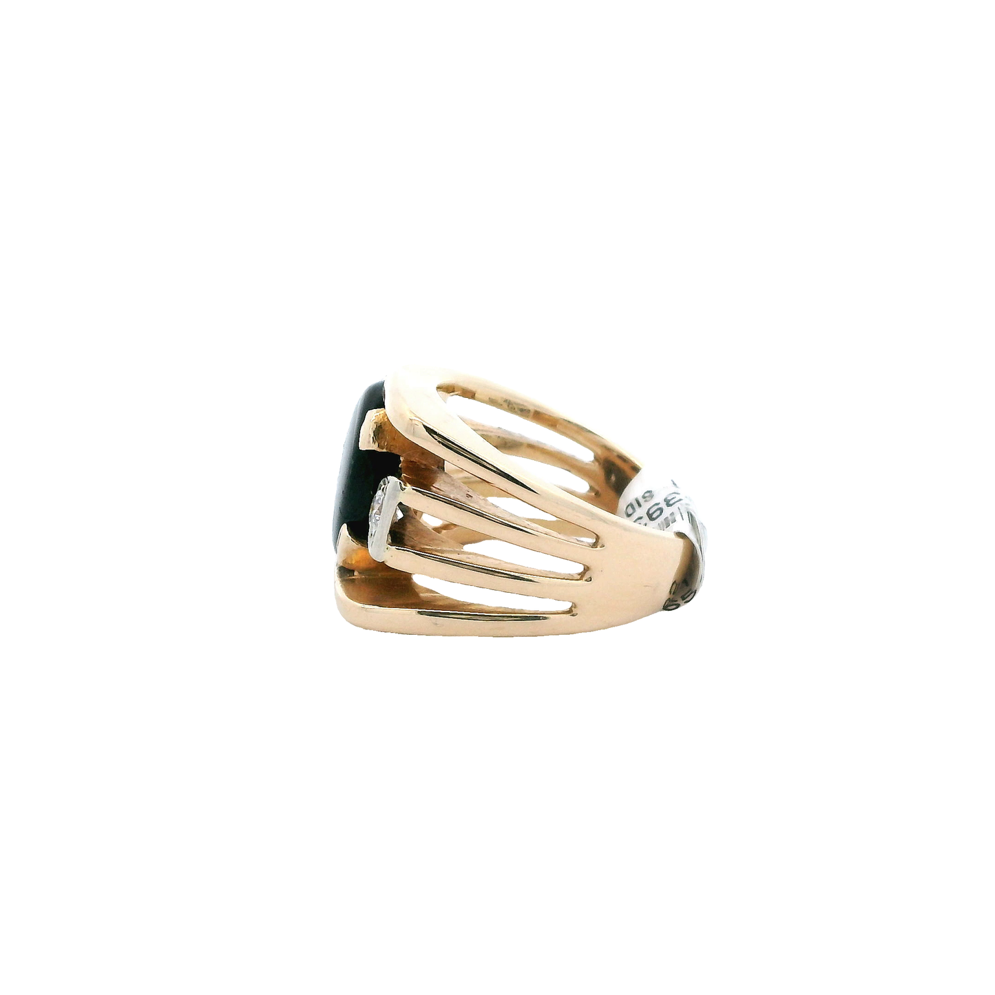 14K Yellow Gold Tiger Eye & Diamond Mens Ring -0.20ct
