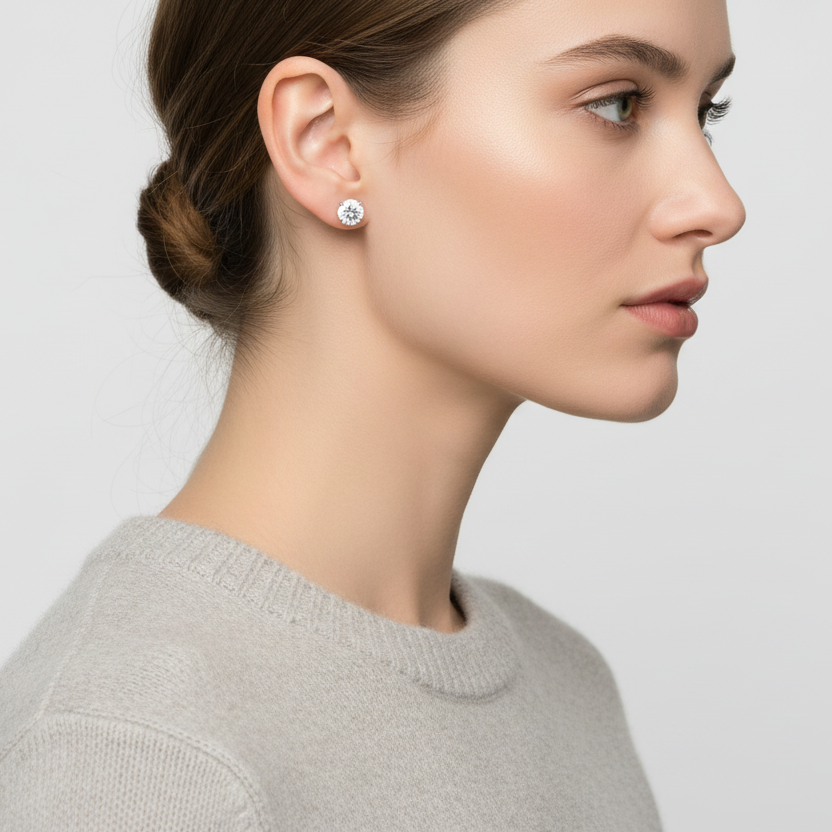 14K White Gold Diamond Screw Back Earring - 1.34ct