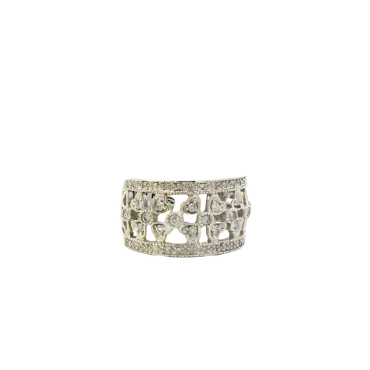 14K White Gold Diamond Womens Heart Band Ring - 0.43ct