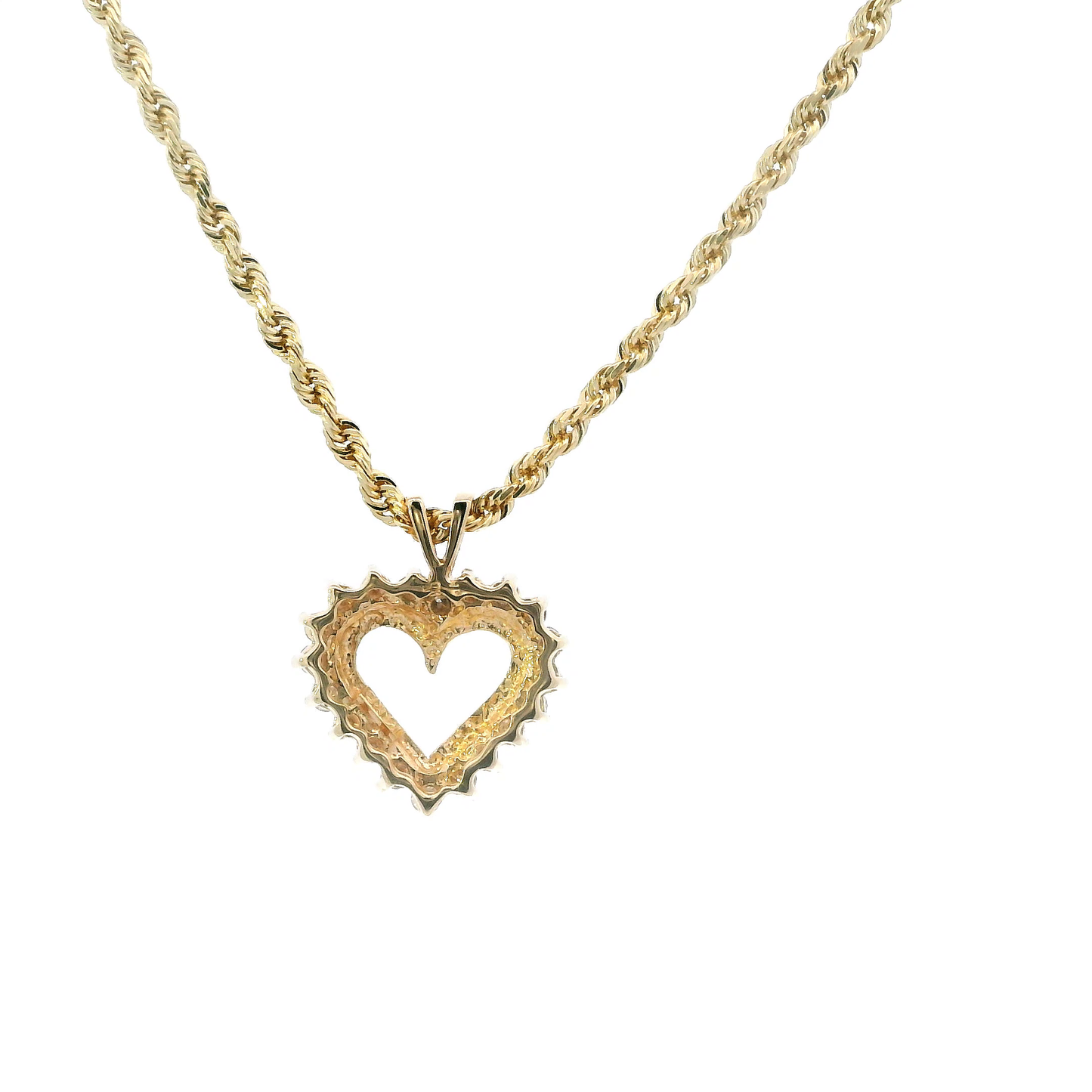 14K Yellow Gold Diamond Heart Pendant & Rope Chain - 0.40ct
