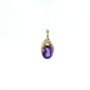 14K Yellow Gold Pear Amethyst & Diamond Pendant - 0.05ct