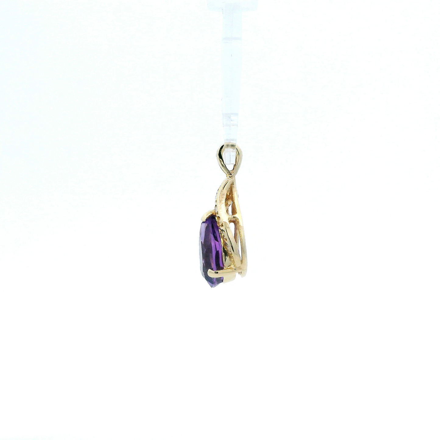 14K Yellow Gold Pear Amethyst & Diamond Pendant - 0.05ct