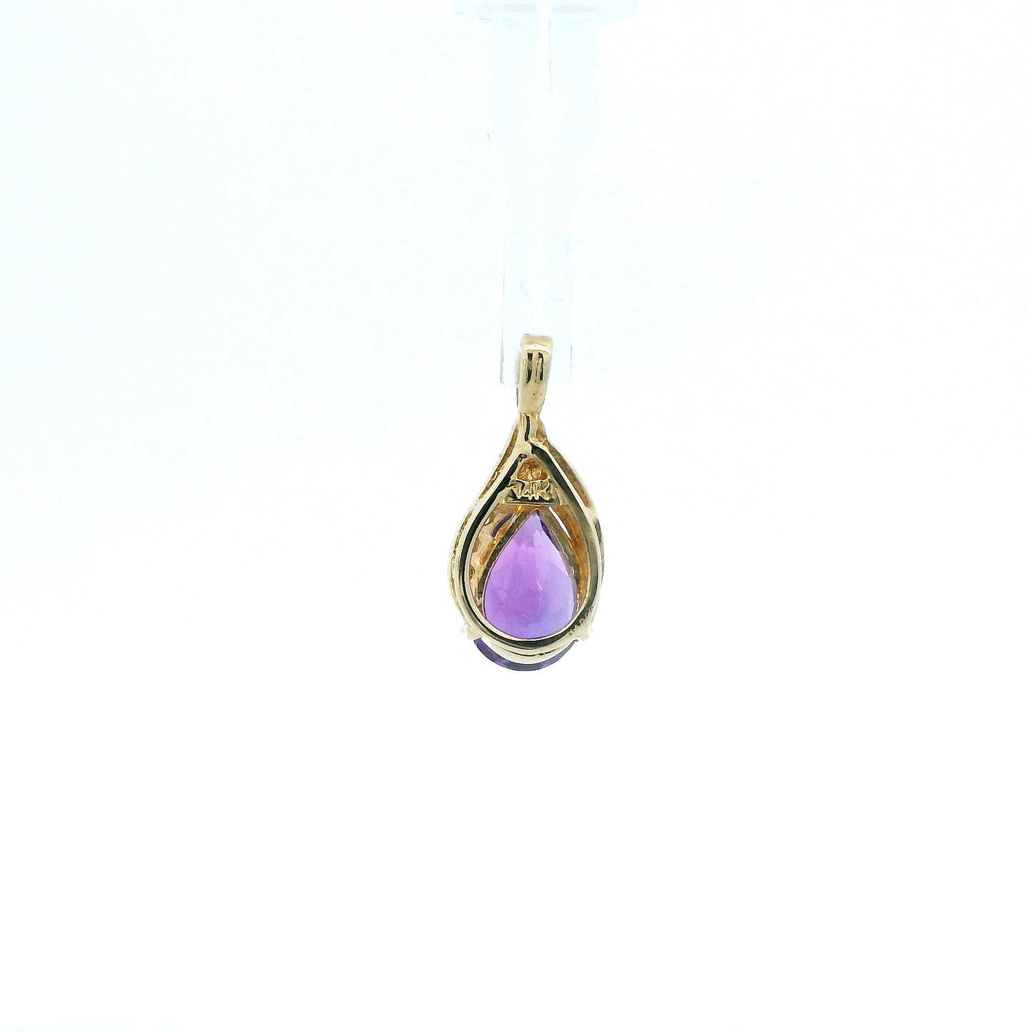 14K Yellow Gold Pear Amethyst & Diamond Pendant - 0.05ct