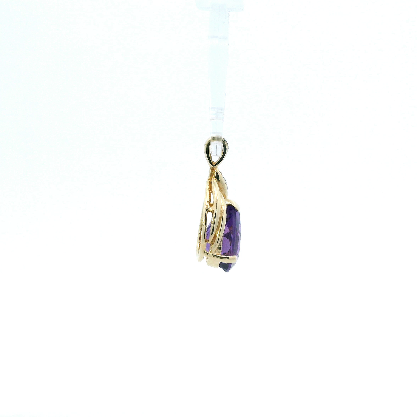 14K Yellow Gold Pear Amethyst & Diamond Pendant - 0.05ct