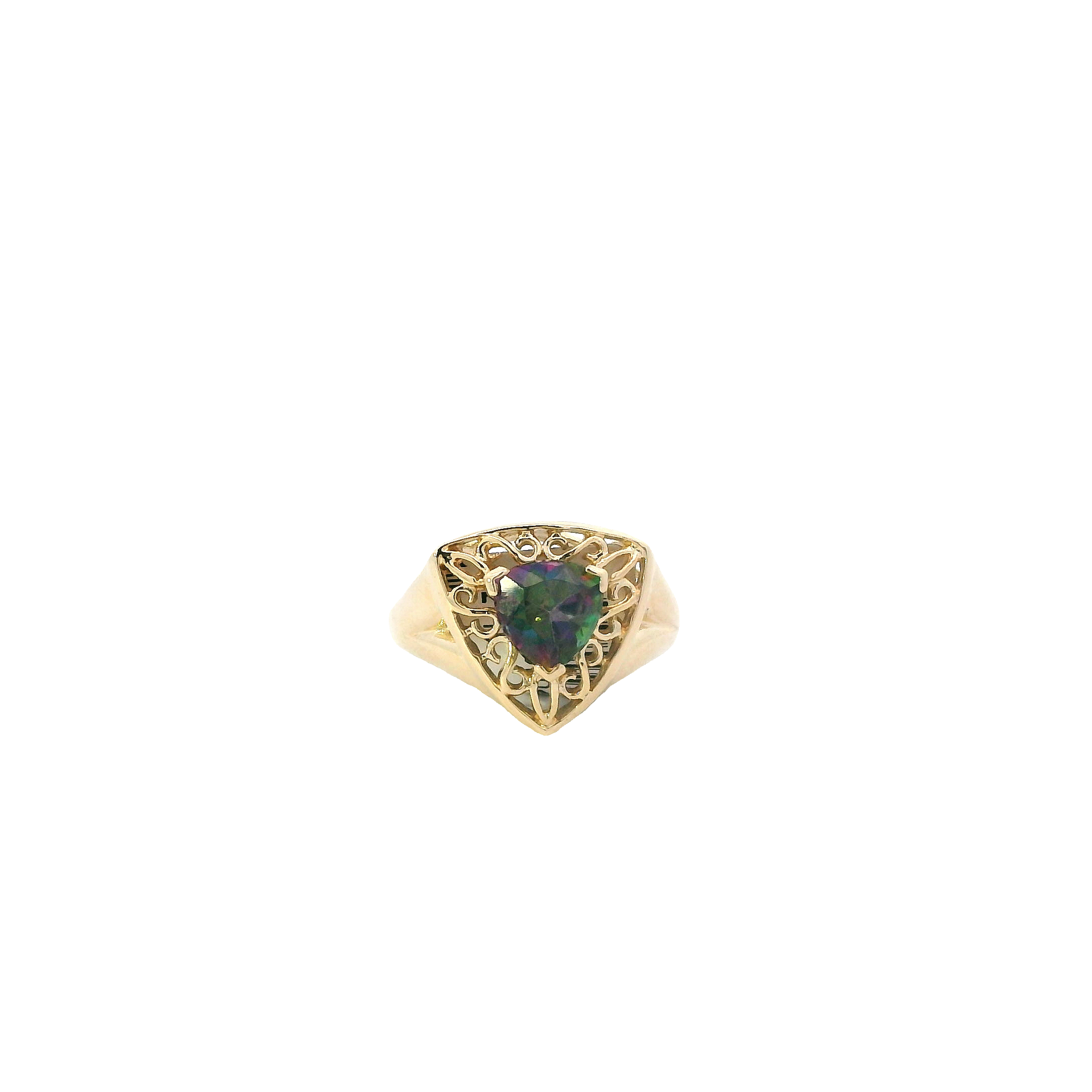 10K Yellow Gold Trillion Mystic Topaz Womens Ring