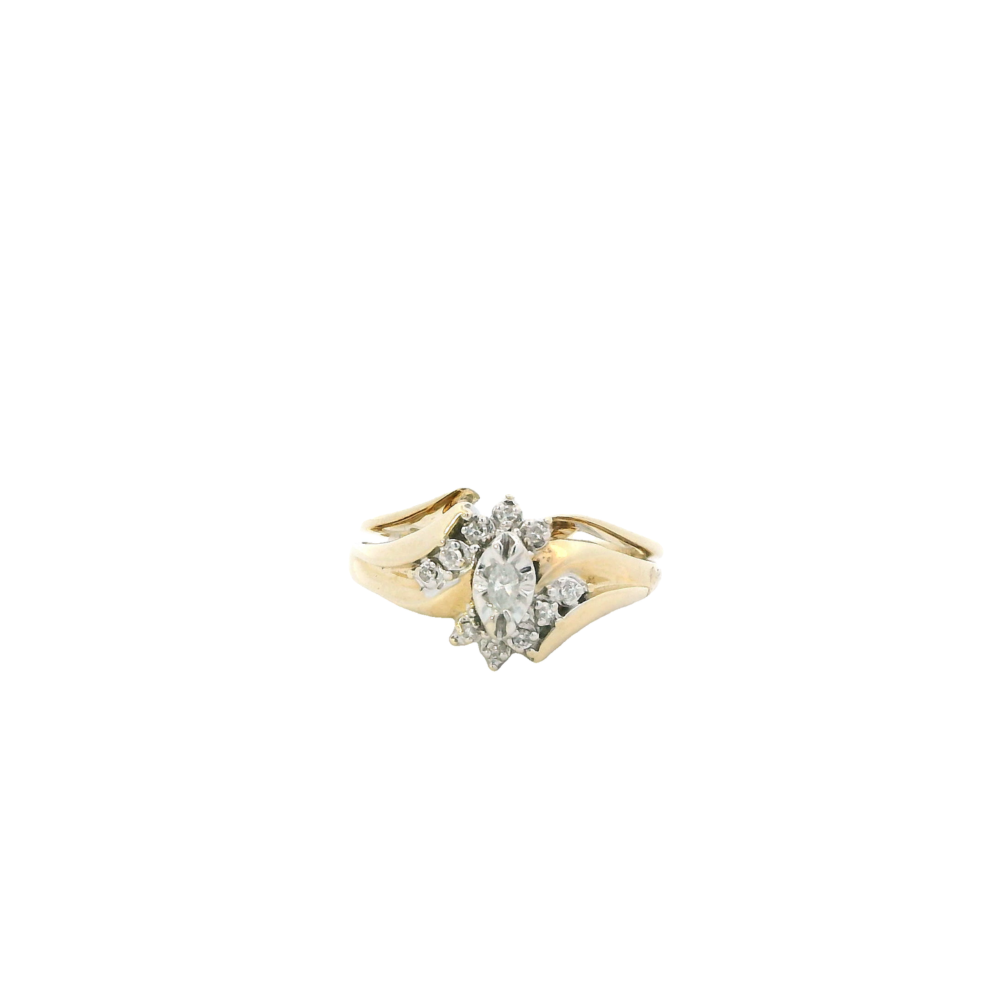 10K Yellow Gold Diamond Womens Engagement & Wedding Ring Set - 0.18ct