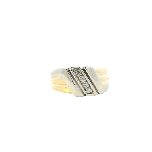 10K Yellow & White Gold Diamond Mens Ring - 0.18ct