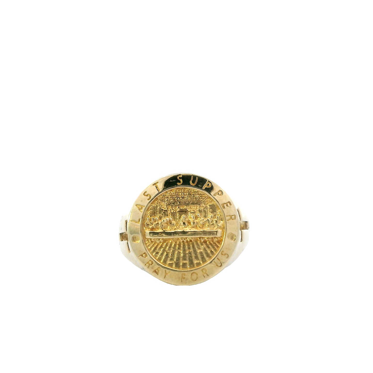 10K Yellow Gold Last Supper Cut Out Cross Ring