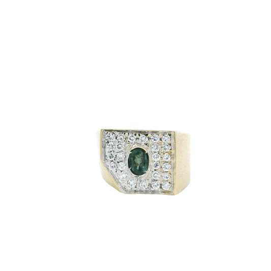 14K Yellow Gold Green Sapphire & Diamond Mens Ring - 0.75ct