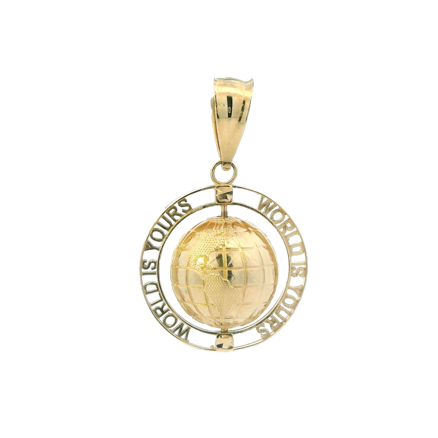 10K Yellow Gold "World Is Yours" Spinning Globe Pendant