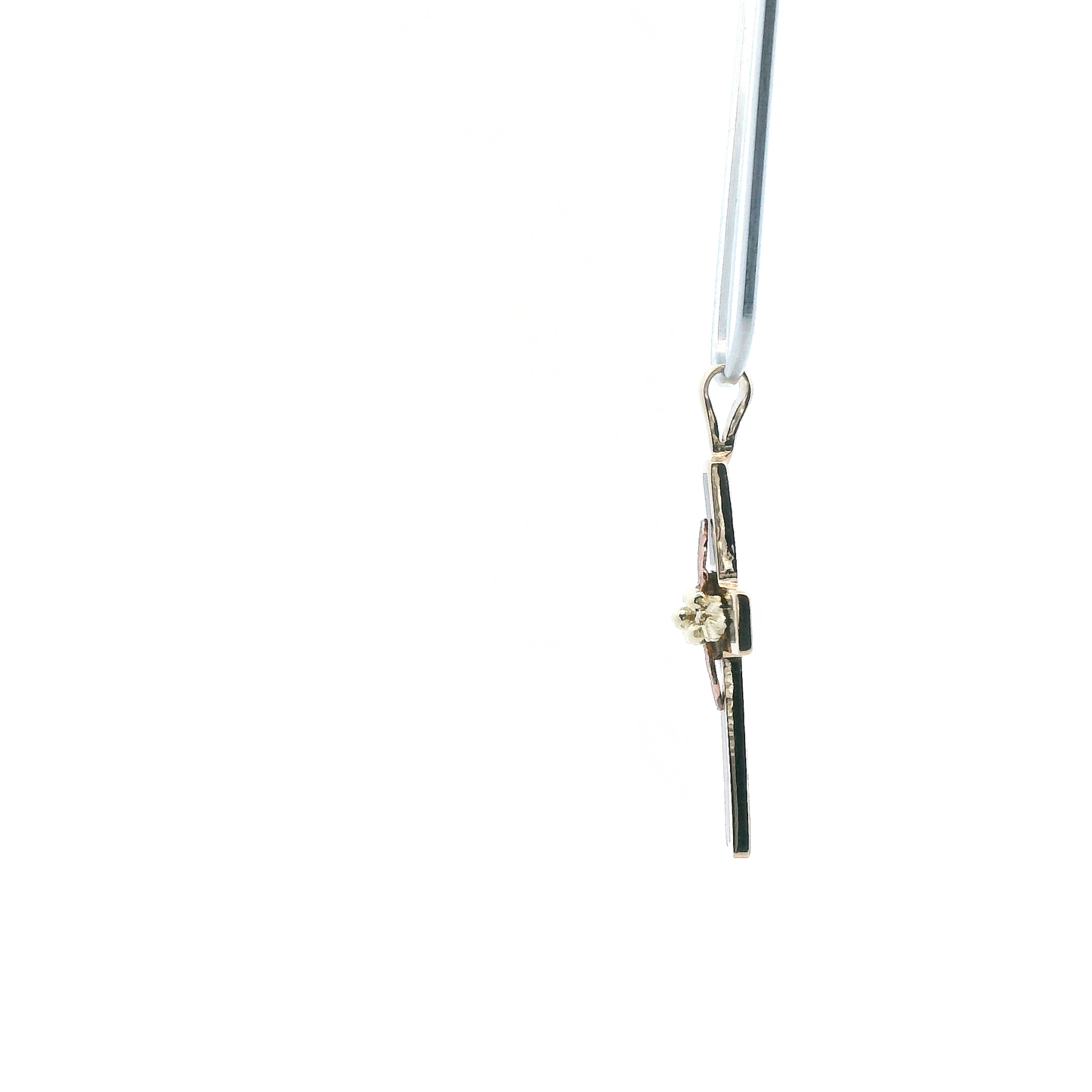 10K Yellow & Rose Gold Black Onyx Cross Pendant