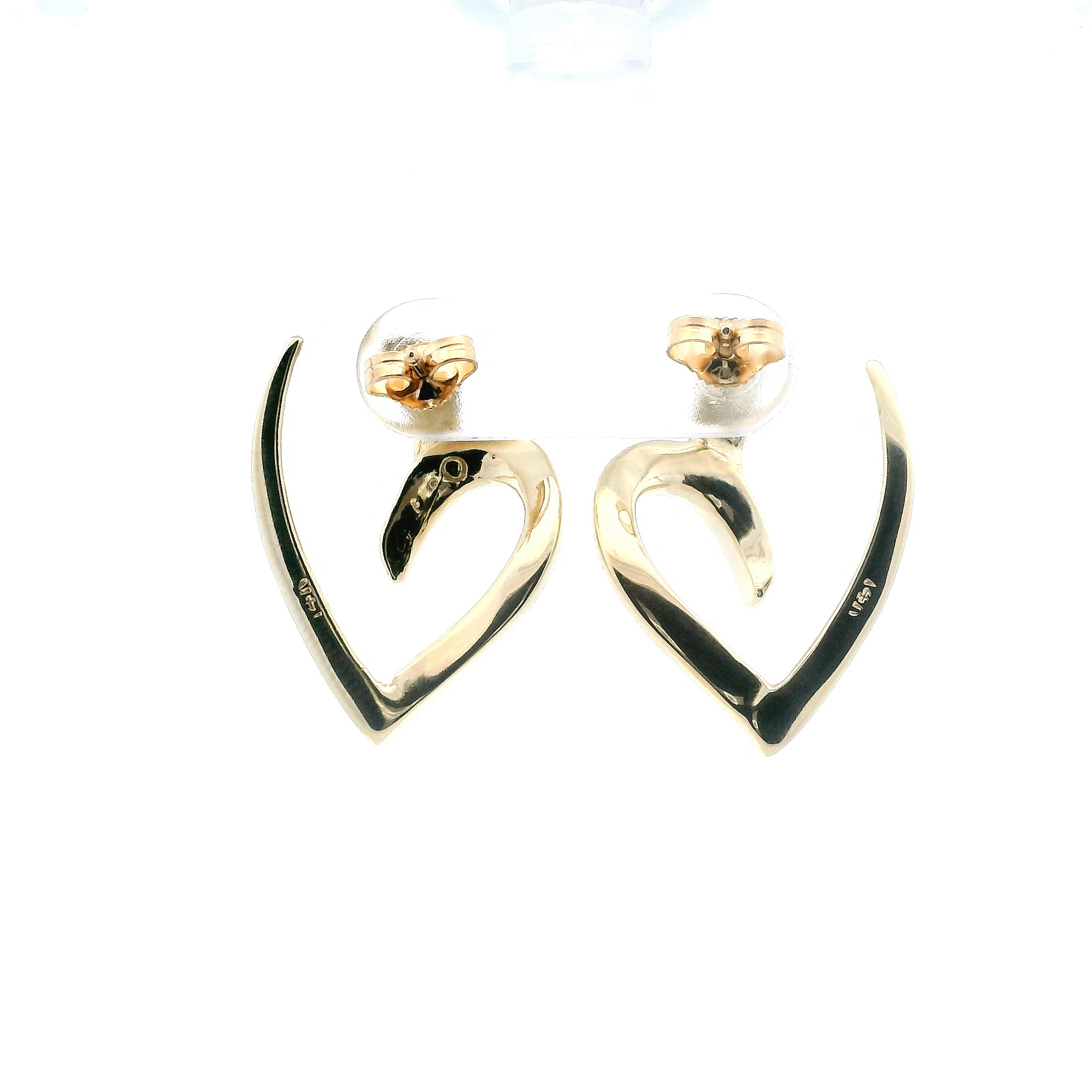14K Yellow Gold Open Heart Stud Earring