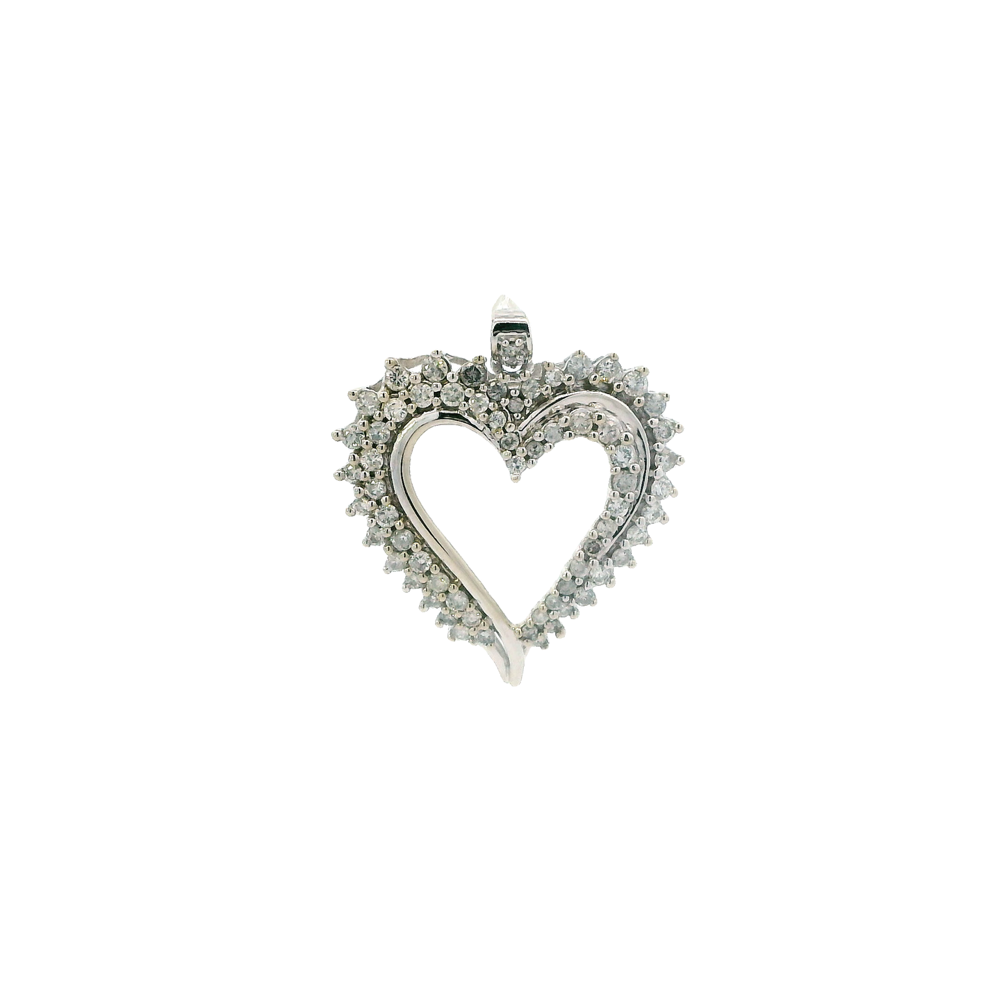 10K White Gold Diamond Heart Pendant -0.87ct