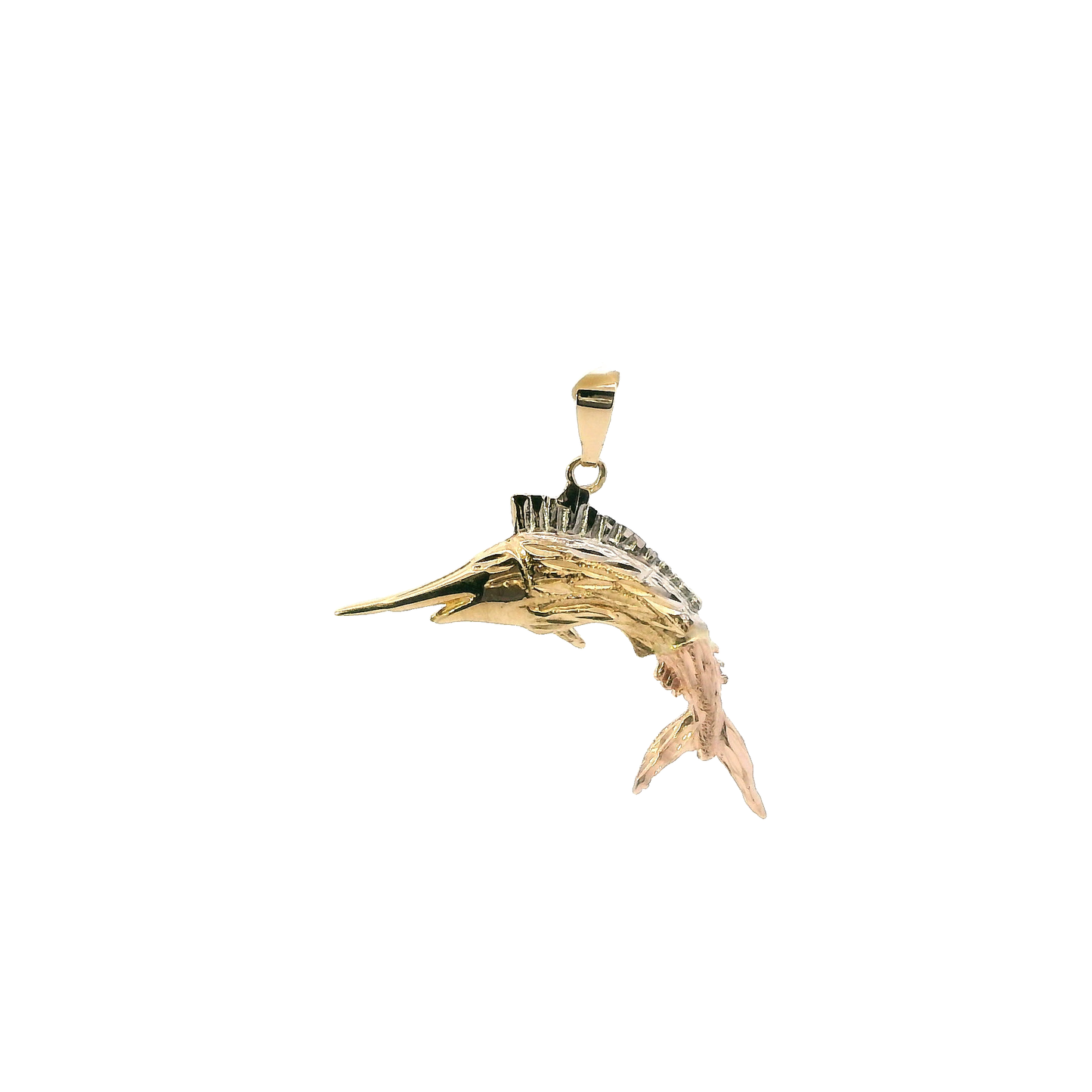 14K Tri Color Gold Swordfish Pendant