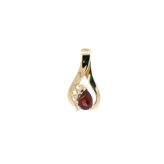 14k Yellow Gold Garnet & Diamond Pendant -0.09ct