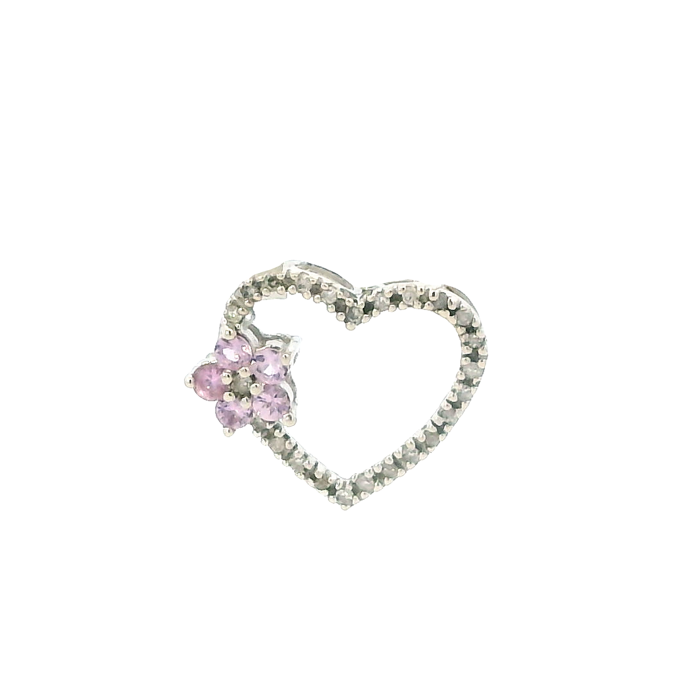 10K White Gold Diamond & Pink Topaz Heart - 0.12ct