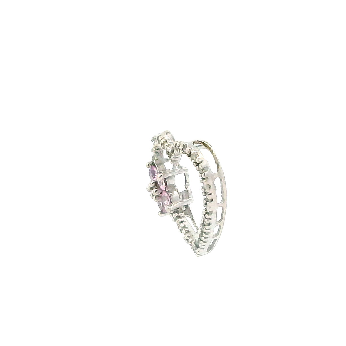 10K White Gold Diamond & Pink Topaz Heart - 0.12ct