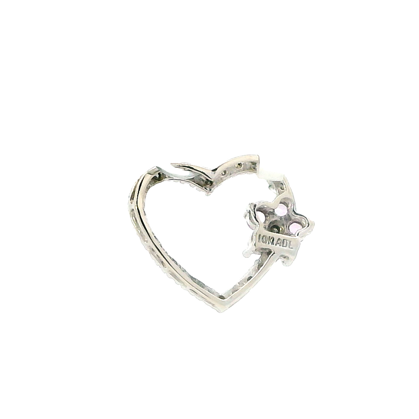 10K White Gold Diamond & Pink Topaz Heart - 0.12ct