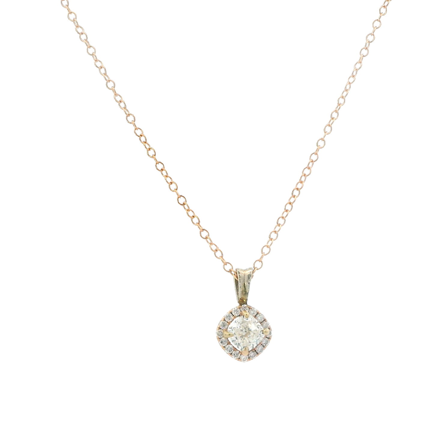 14K Rose Gold Diamond Pendant & 16-18" Cable Chain - 0.59ct