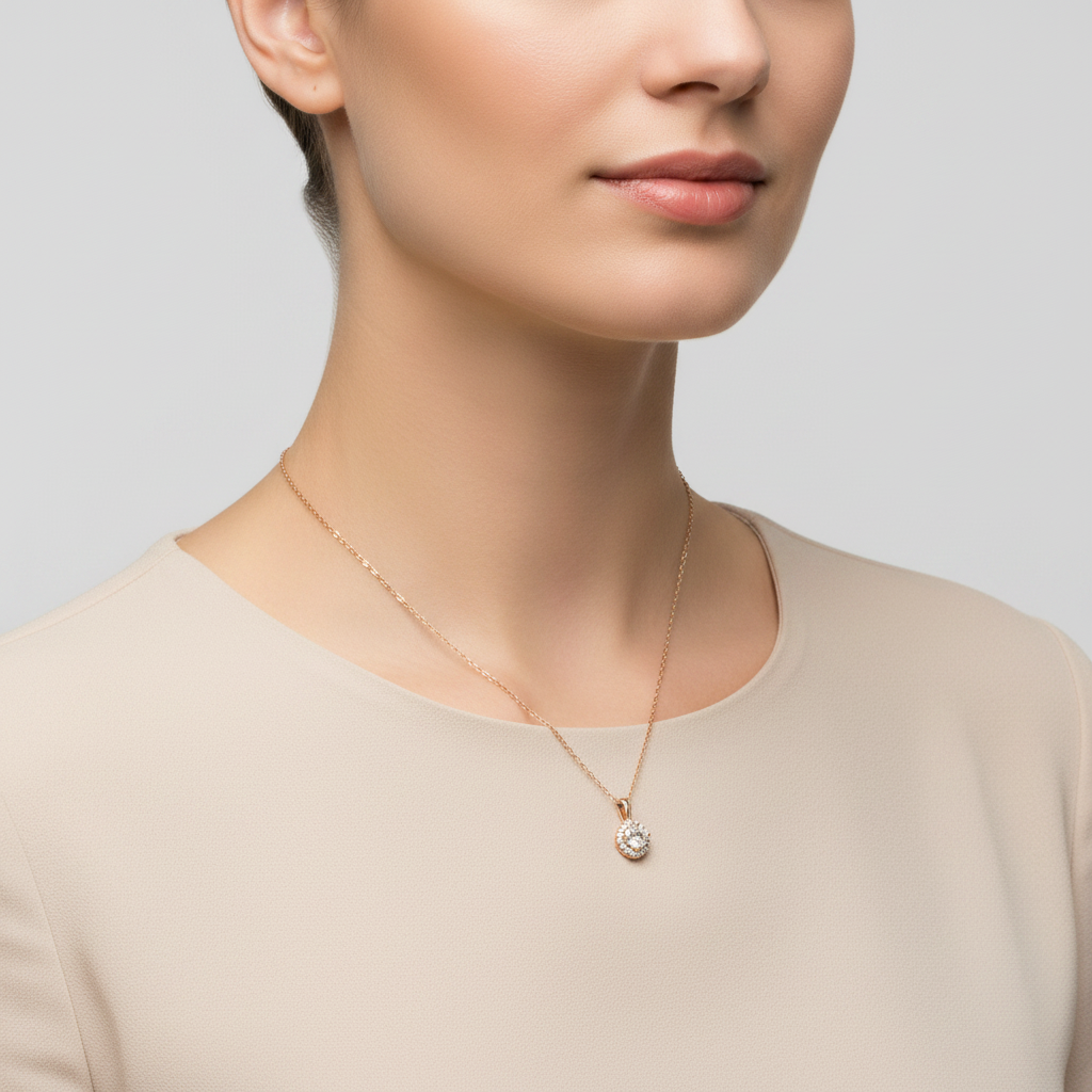14K Rose Gold Diamond Pendant & 16-18" Cable Chain - 0.59ct