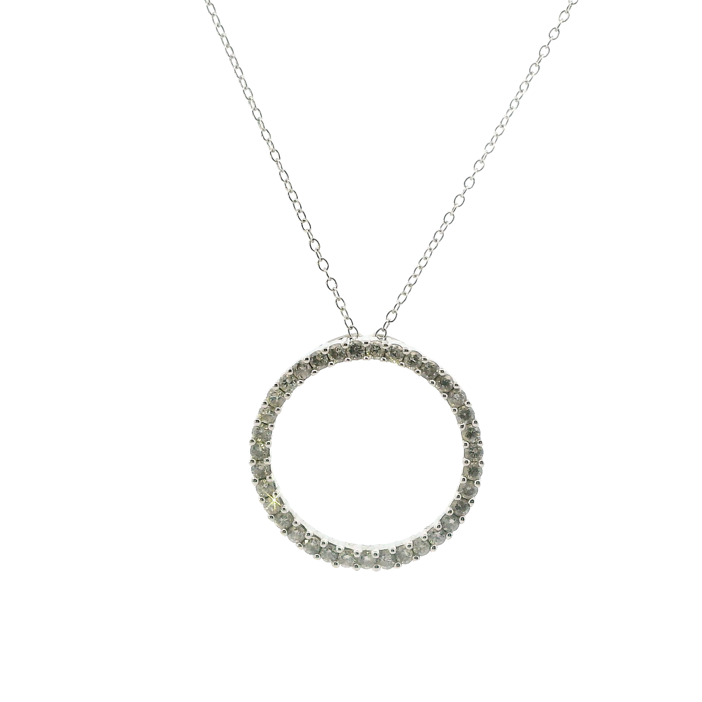 14K White Gold Diamond Circle Pendant & 28" Cable Link Chain - 0.76ct