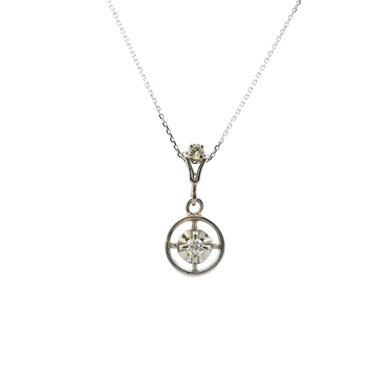 14K White Gold Diamond Pendant & 16" Cable Chain - 0.15ct