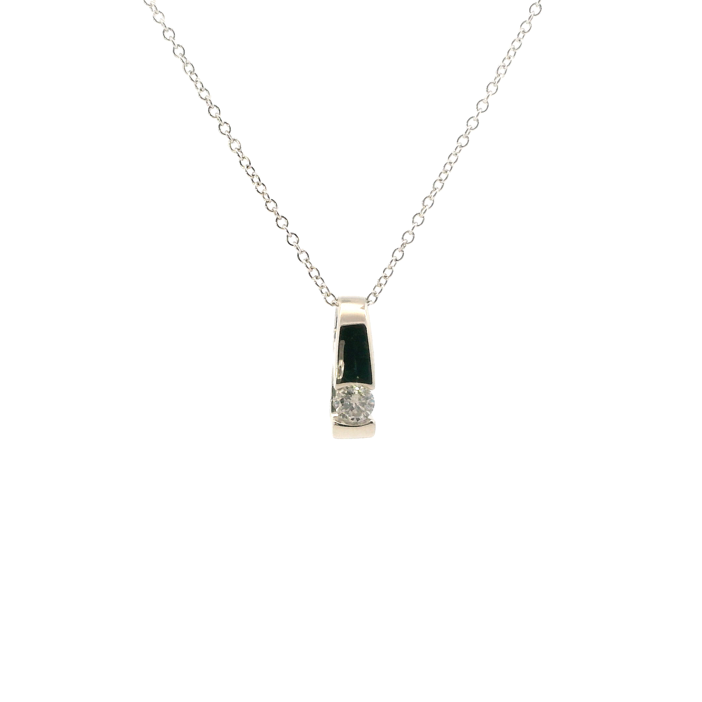 14K White Gold Diamond Pendant & 18"  Cable Chain - 0.15ct