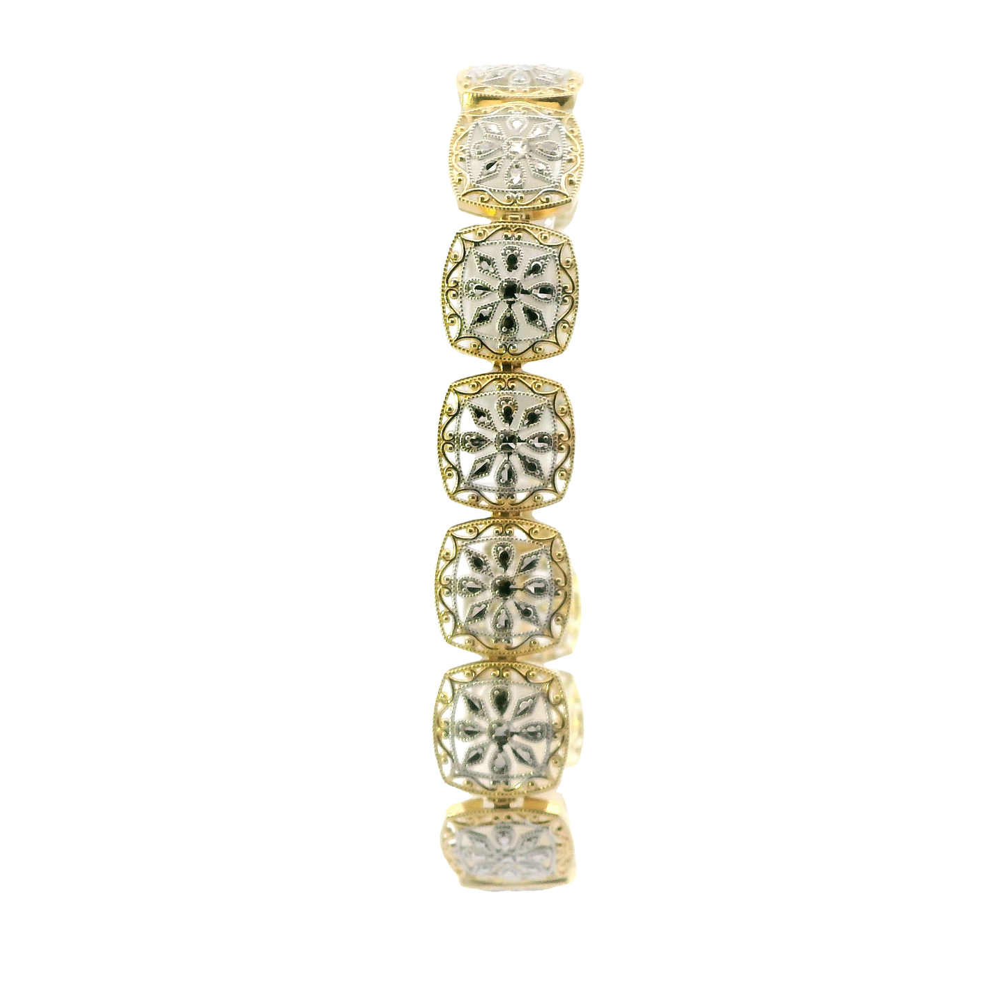 14K Yellow & White Gold Filigree Flower Design Bracelet
