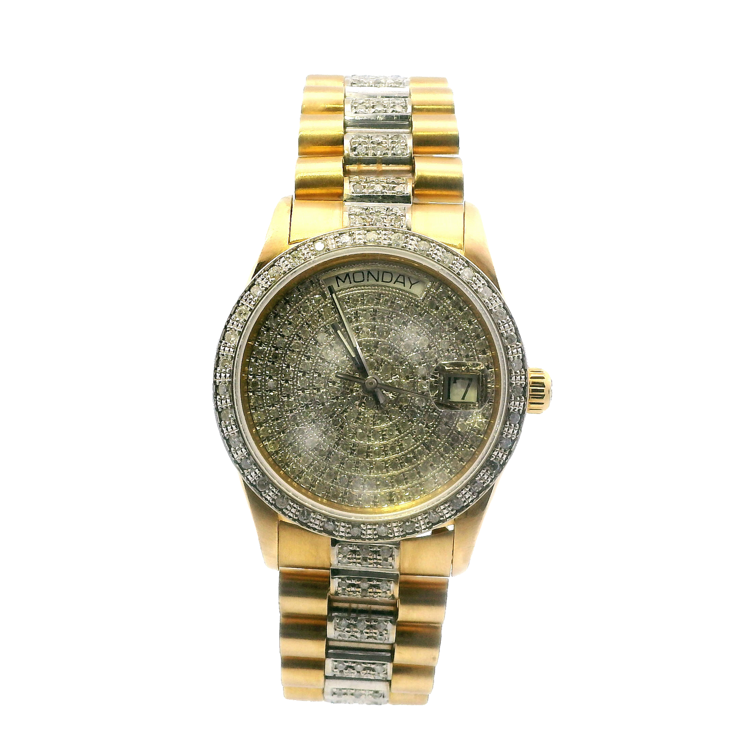 18K Yellow & White Gold Geneva "Rolex" Style Mens Wrist Watch With Diamonds - 2.29ct