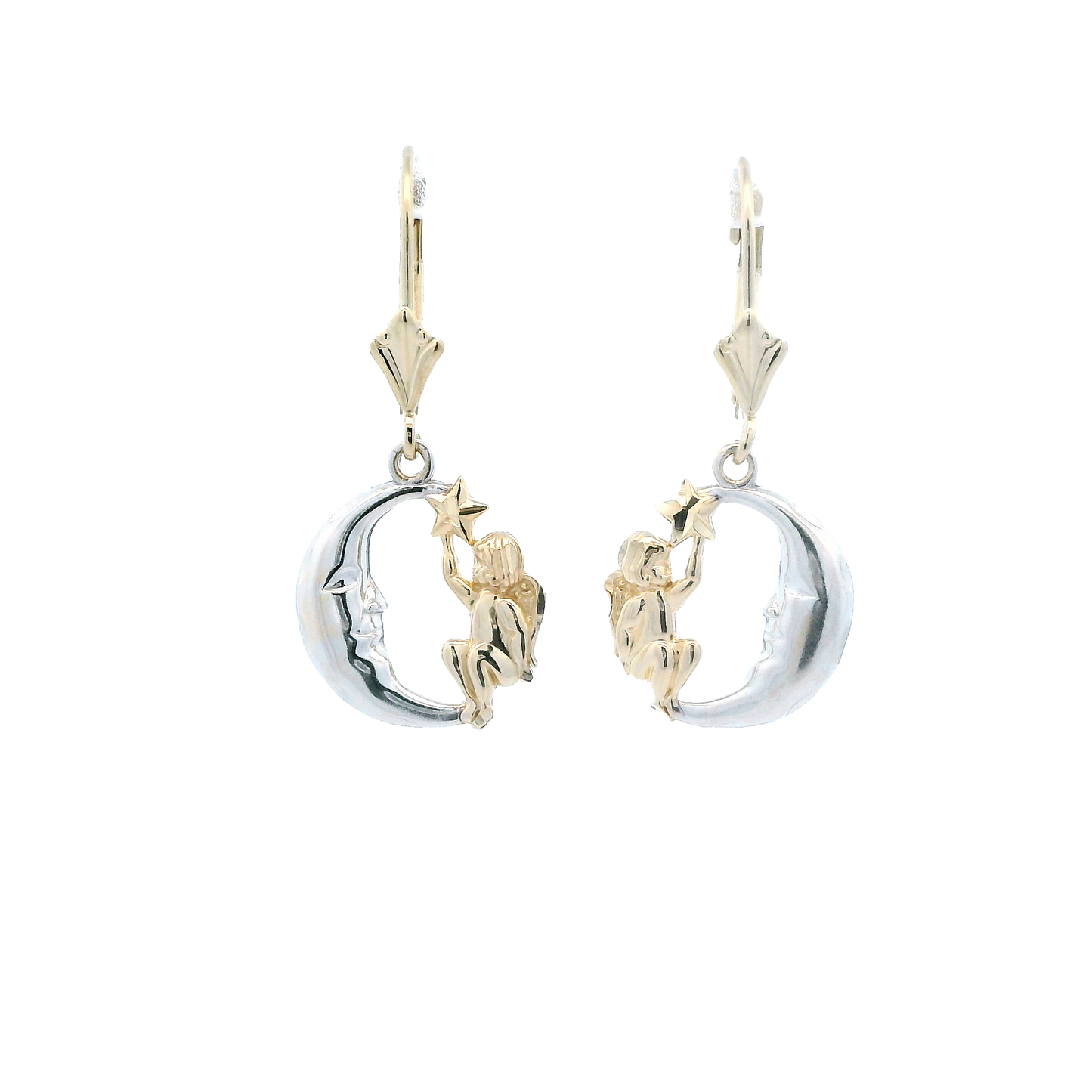14K Yellow & White Gold Angle On Moon Earrings