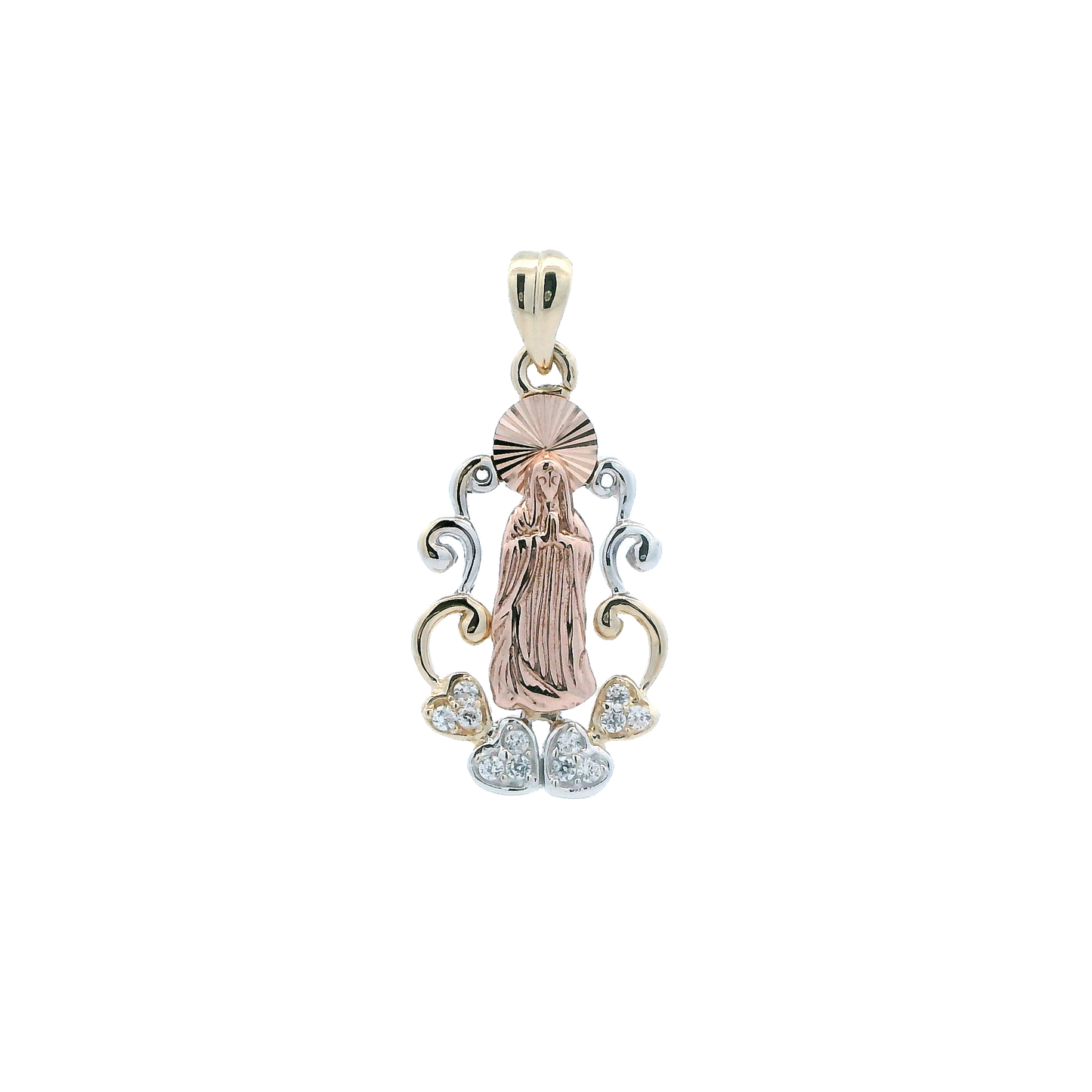 14k Tri Color Gold Virgin Mary Heart Pendant