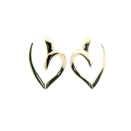 14K Yellow Gold Open Heart Stud Earring