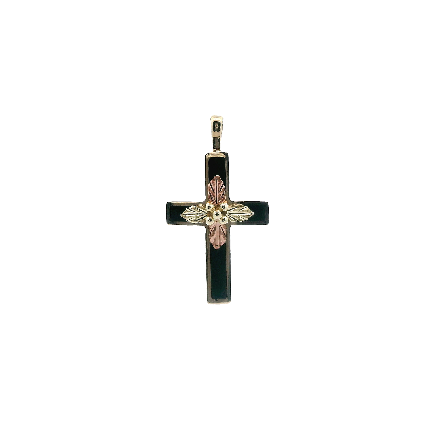 10K Yellow & Rose Gold Black Onyx Cross Pendant