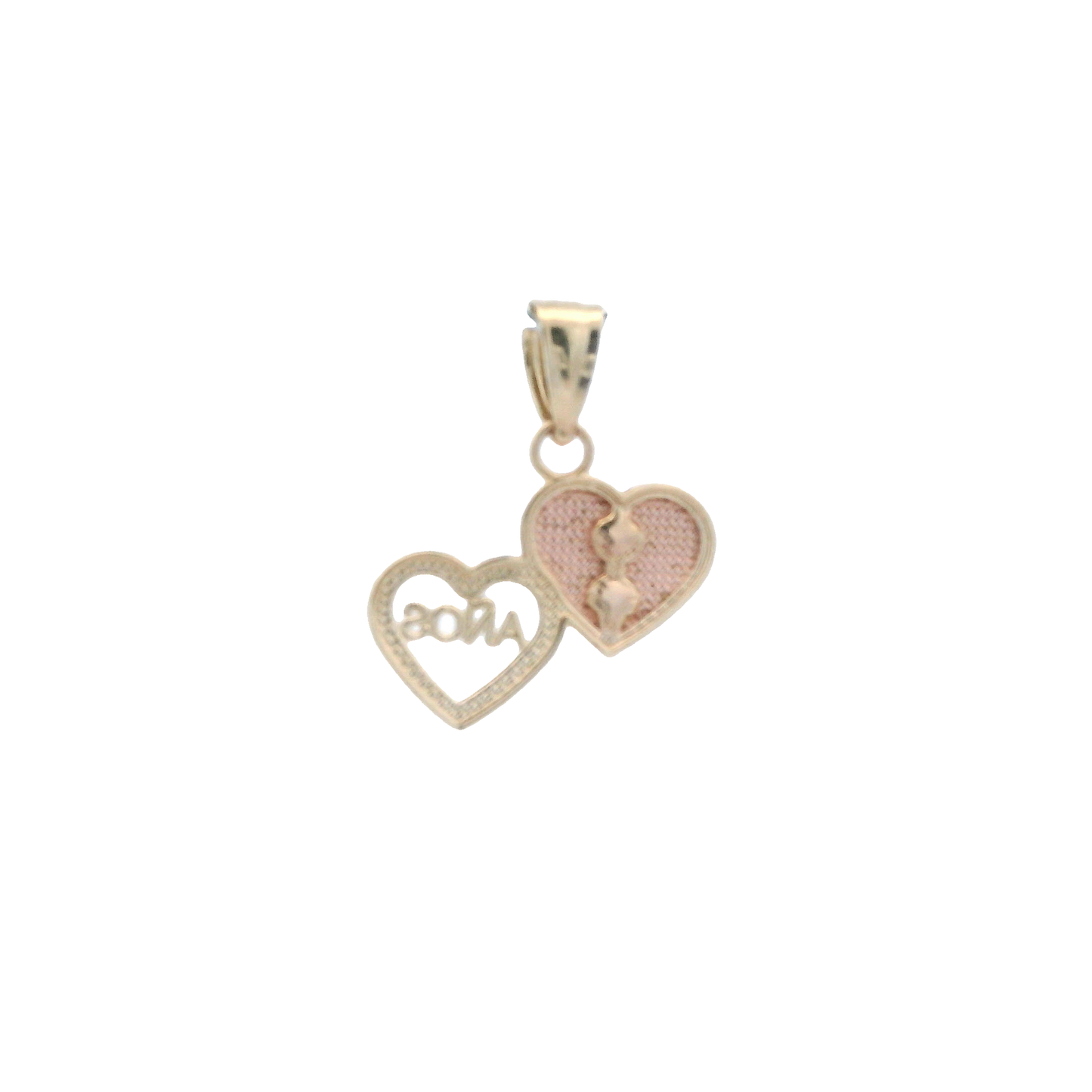 14K Yellow & Rose Gold Double Heart "15" Anos Pendant