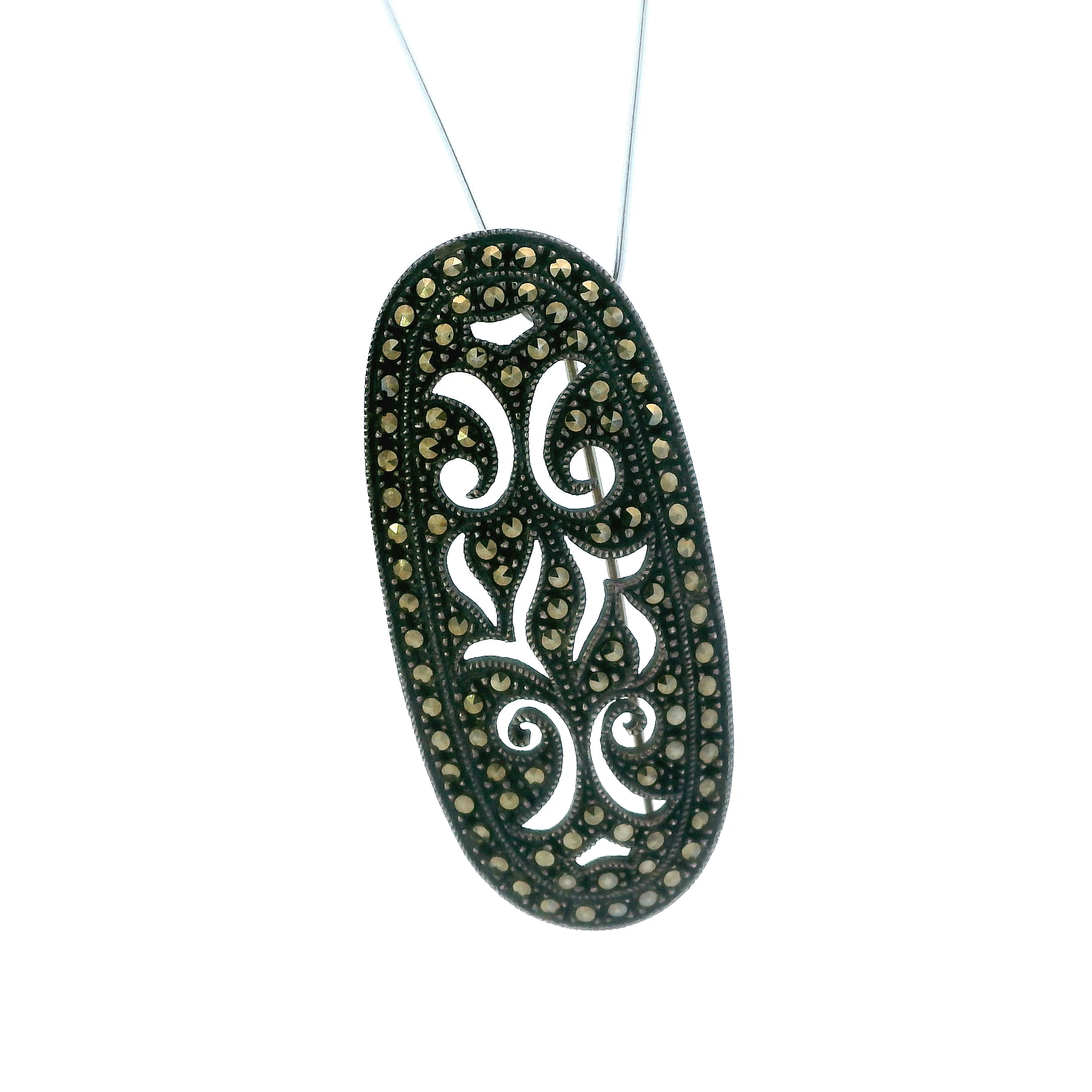 Sterling Silver Marcasite Vintage Wings Pendant